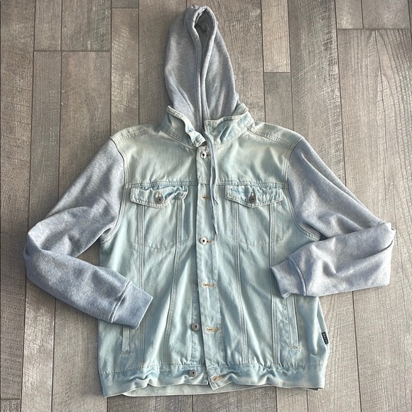 Bklyn Men's Size Large Hooded Sweatshirt Denim Jean Jacket - Picture 8 of 8